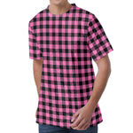 Pink And Black Buffalo Check Print Men's Velvet T-Shirt