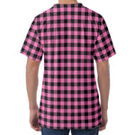 Pink And Black Buffalo Check Print Men's Velvet T-Shirt