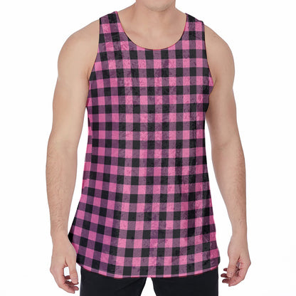 Pink And Black Buffalo Check Print Men's Velvet Tank Top