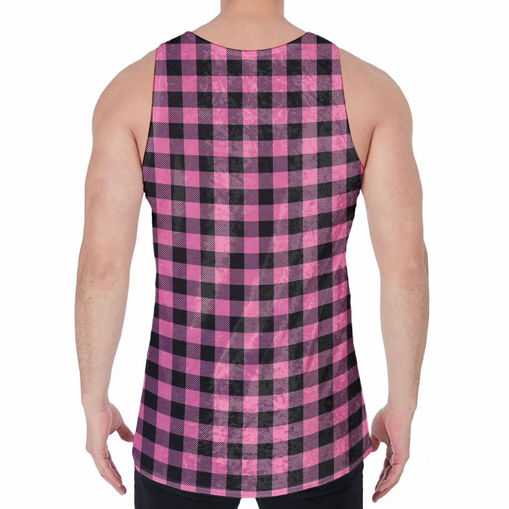 Pink And Black Buffalo Check Print Men's Velvet Tank Top