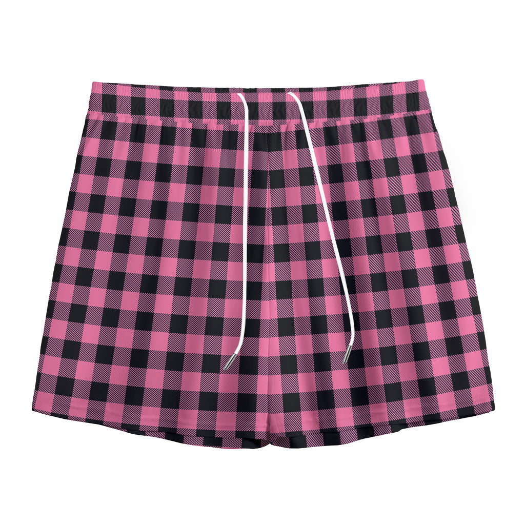 Pink And Black Buffalo Check Print Mesh Shorts