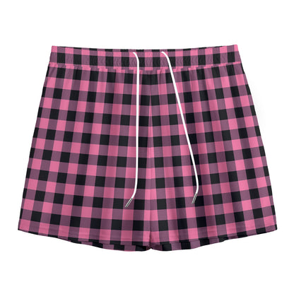 Pink And Black Buffalo Check Print Mesh Shorts