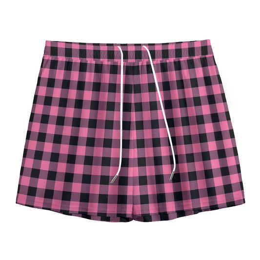 Pink And Black Buffalo Check Print Mesh Shorts