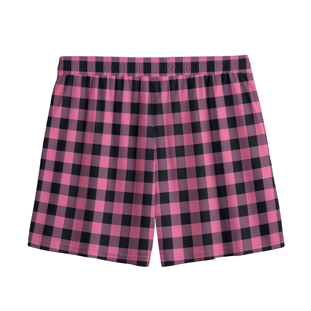 Pink And Black Buffalo Check Print Mesh Shorts