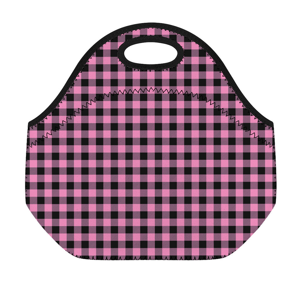 Pink And Black Buffalo Check Print Neoprene Lunch Bag