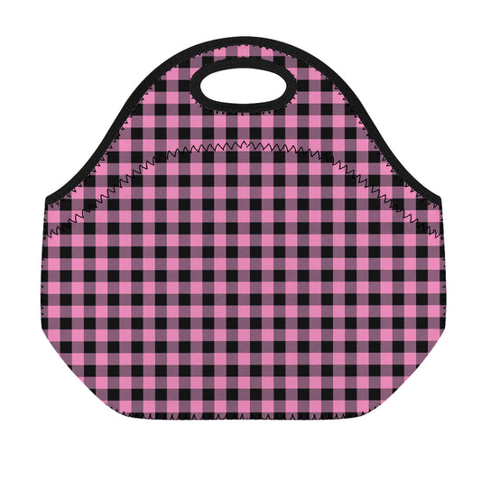Pink And Black Buffalo Check Print Neoprene Lunch Bag