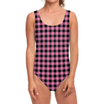 Pink And Black Buffalo Check Print One Piece Swimsuit