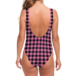 Pink And Black Buffalo Check Print One Piece Swimsuit