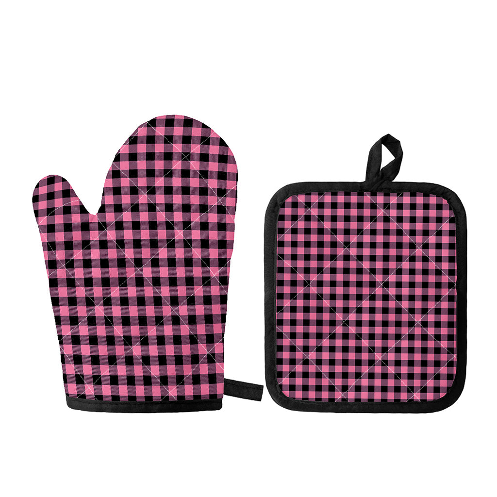 Pink And Black Buffalo Check Print Oven Mitt And Pot Holder Set