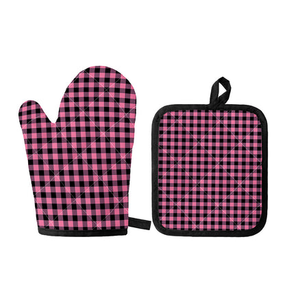 Pink And Black Buffalo Check Print Oven Mitt And Pot Holder Set