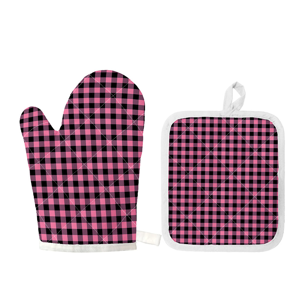 Pink And Black Buffalo Check Print Oven Mitt And Pot Holder Set