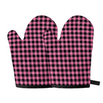 Pink And Black Buffalo Check Print Oven Mitts
