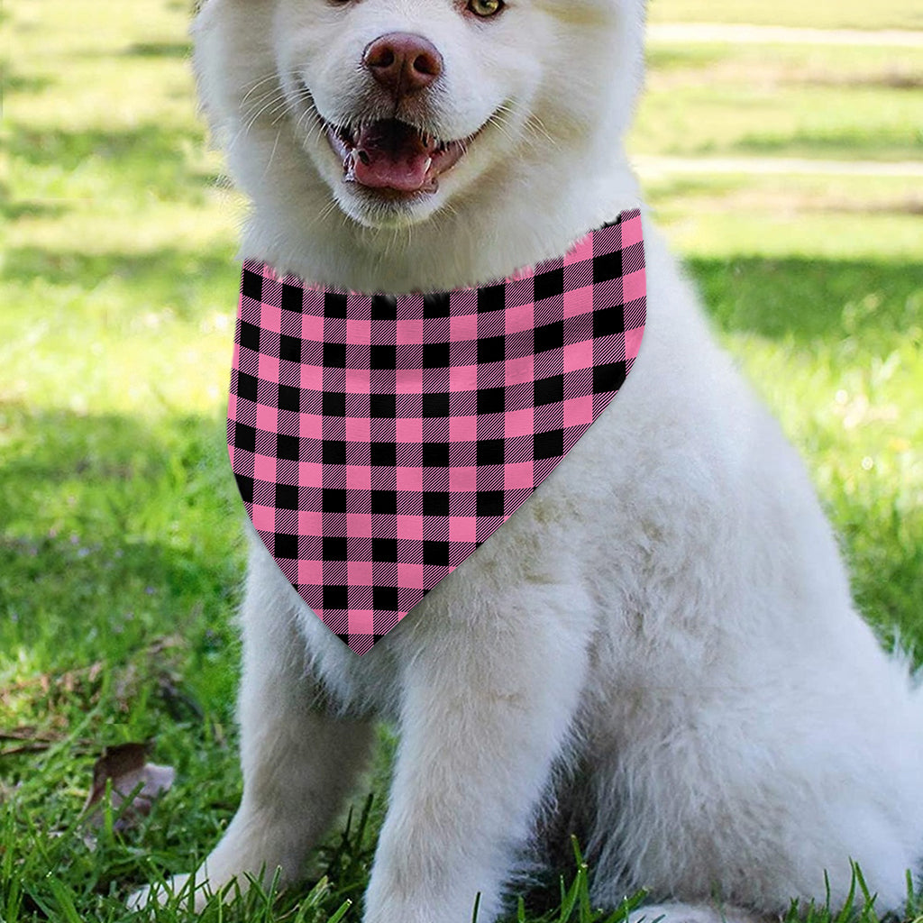 Pink And Black Buffalo Check Print Over The Collar Dog Bandana