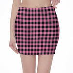 Pink And Black Buffalo Check Print Pencil Mini Skirt