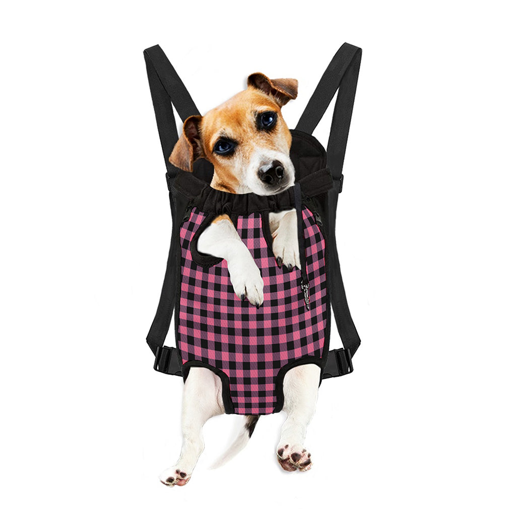 Pink And Black Buffalo Check Print Pet Carrier Backpack