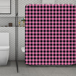 Pink And Black Buffalo Check Print Polyester Shower Curtain