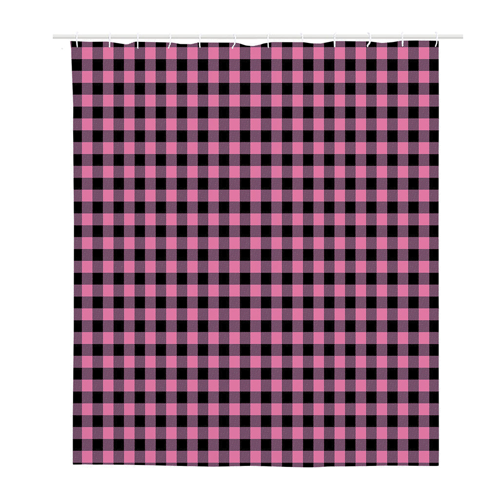 Pink And Black Buffalo Check Print Polyester Shower Curtain