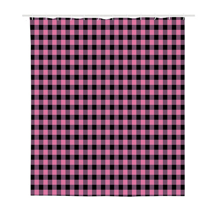 Pink And Black Buffalo Check Print Polyester Shower Curtain