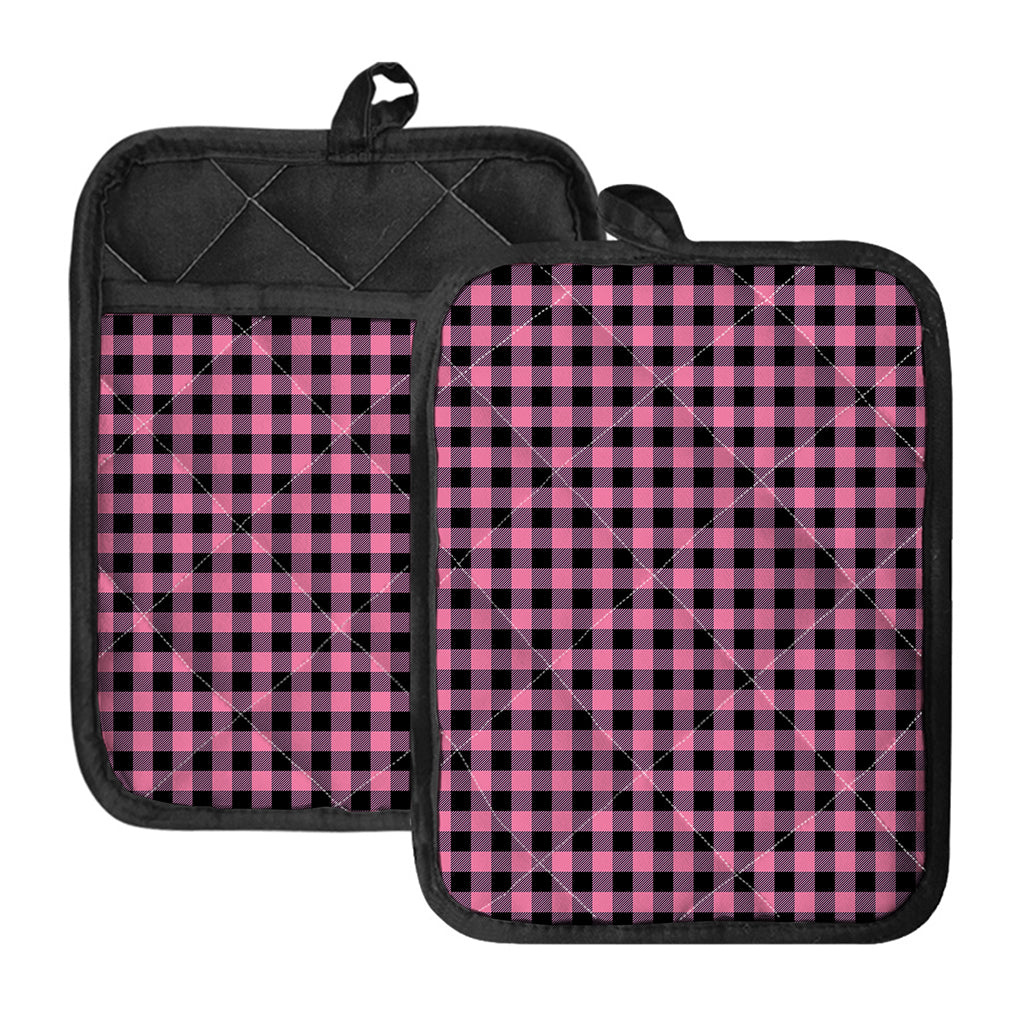 Pink And Black Buffalo Check Print Pot Holders With Pocket