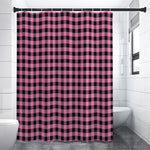 Pink And Black Buffalo Check Print Premium Shower Curtain