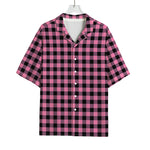 Pink And Black Buffalo Check Print Rayon Hawaiian Shirt