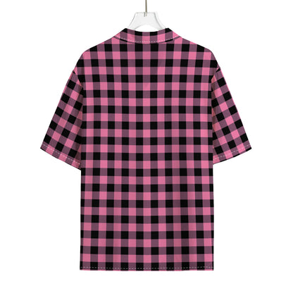 Pink And Black Buffalo Check Print Rayon Hawaiian Shirt
