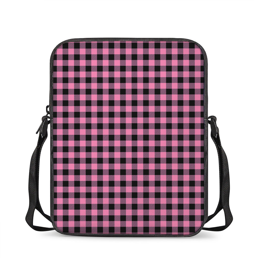 Pink And Black Buffalo Check Print Rectangular Crossbody Bag