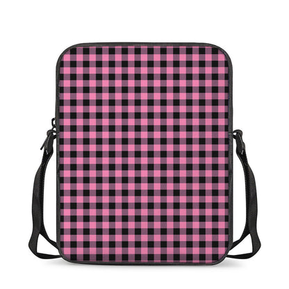 Pink And Black Buffalo Check Print Rectangular Crossbody Bag