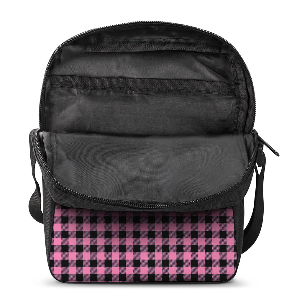 Pink And Black Buffalo Check Print Rectangular Crossbody Bag