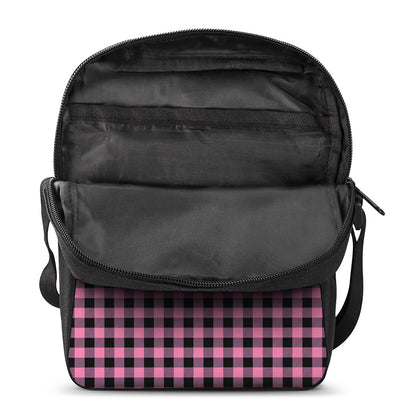 Pink And Black Buffalo Check Print Rectangular Crossbody Bag