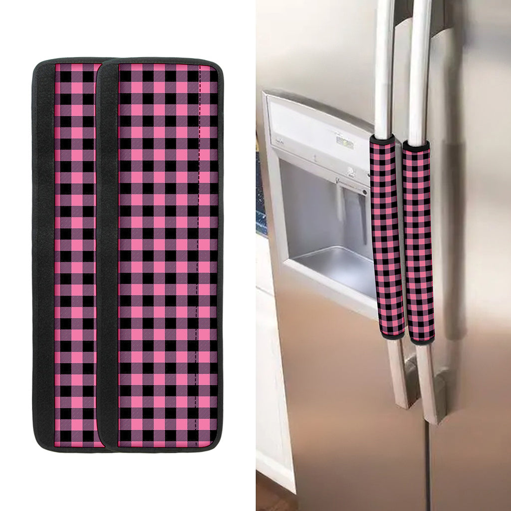 Pink And Black Buffalo Check Print Refrigerator Handle Covers