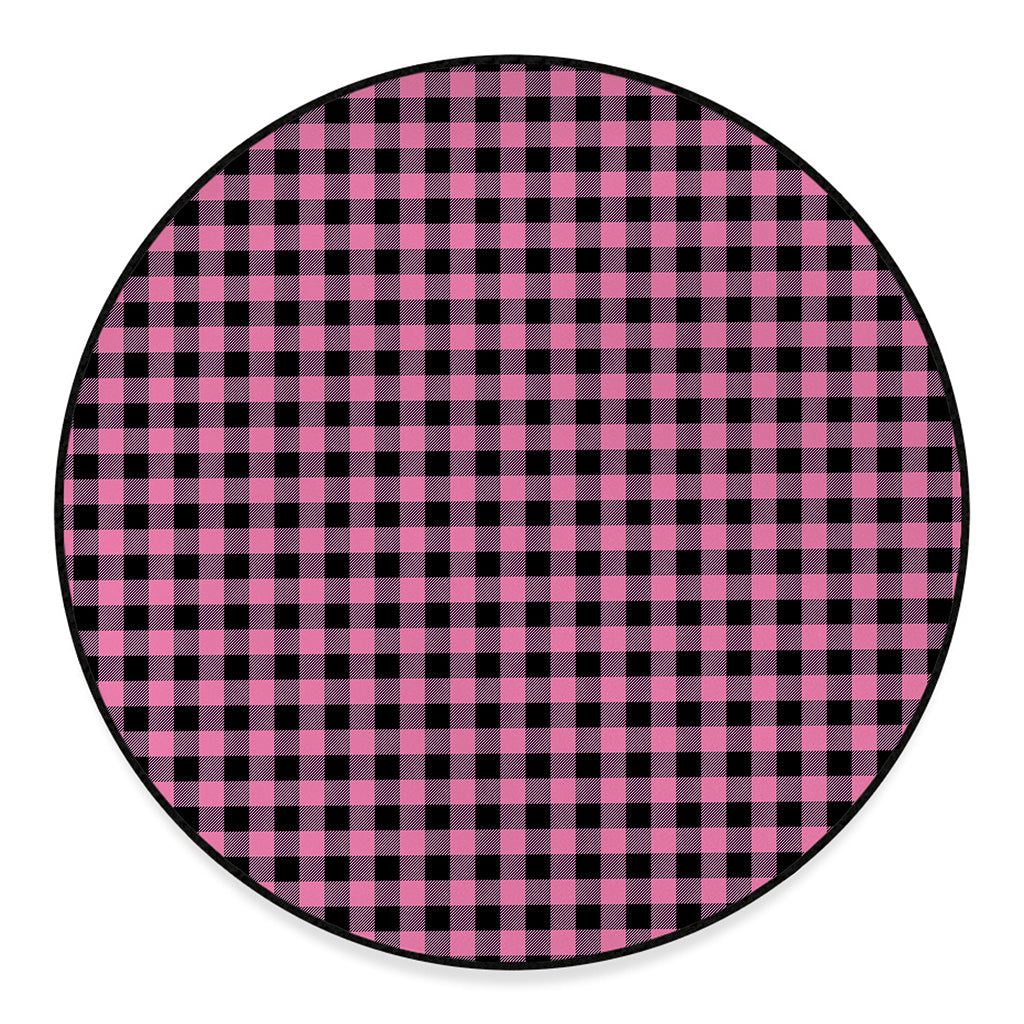 Pink And Black Buffalo Check Print Round Floor Mat