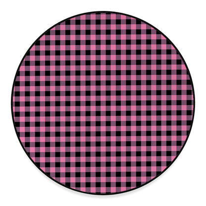 Pink And Black Buffalo Check Print Round Floor Mat