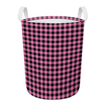 Pink And Black Buffalo Check Print Round Laundry Basket