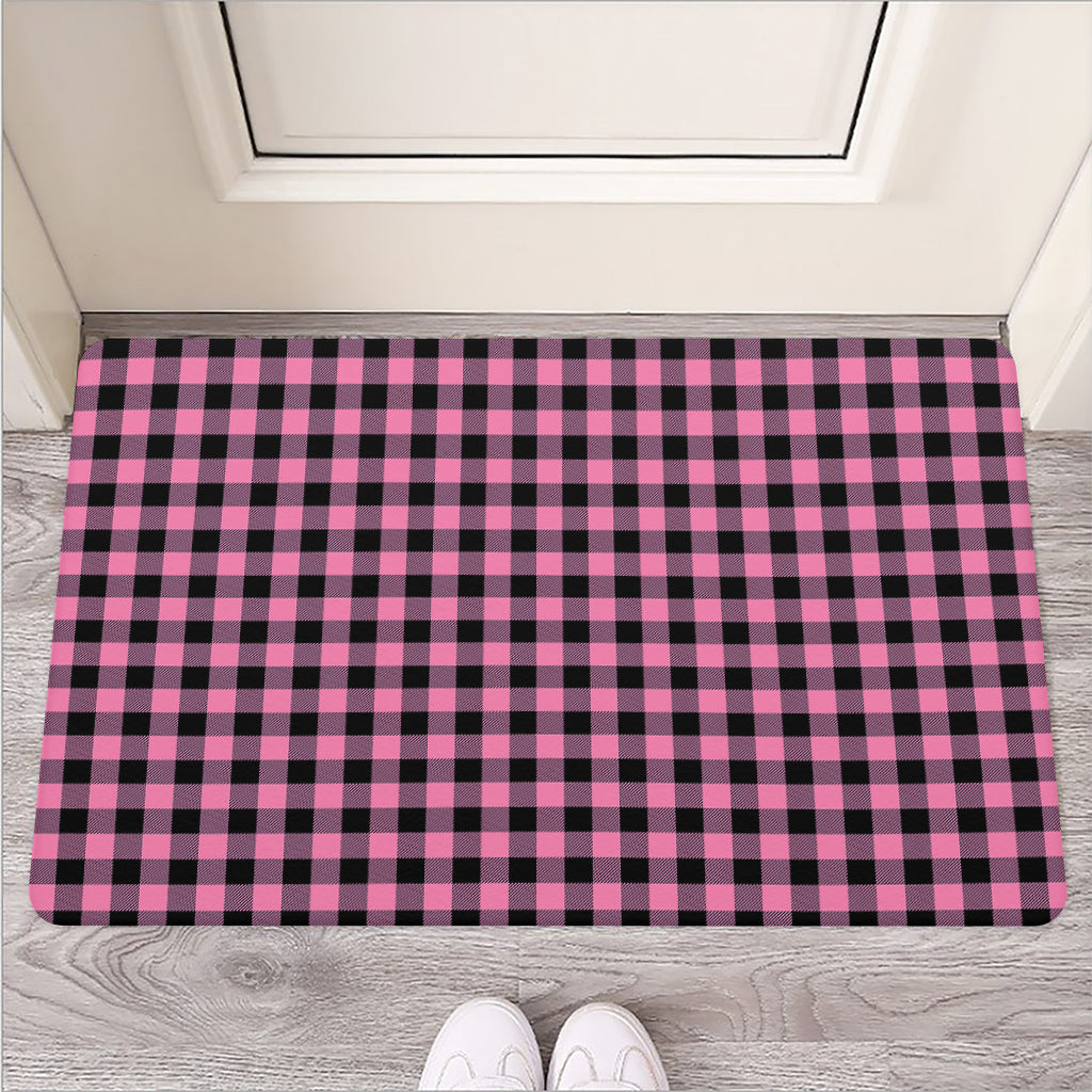 Pink And Black Buffalo Check Print Rubber Doormat