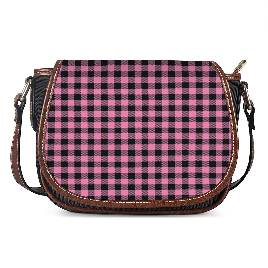 Pink And Black Buffalo Check Print Saddle Bag