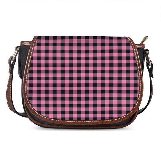 Pink And Black Buffalo Check Print Saddle Bag