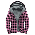 Pink And Black Buffalo Check Print Sherpa Lined Zip Up Hoodie