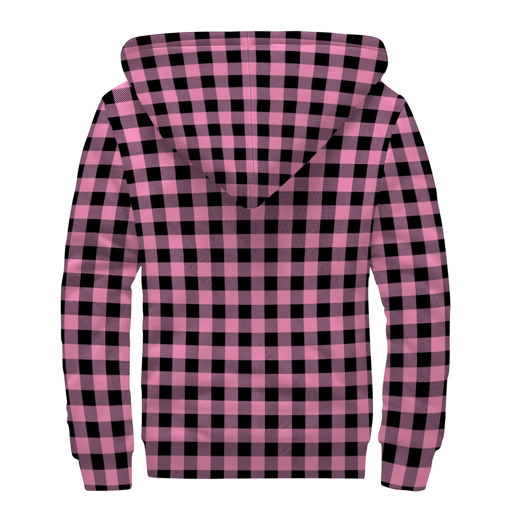 Pink And Black Buffalo Check Print Sherpa Lined Zip Up Hoodie