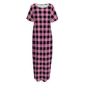 Pink And Black Buffalo Check Print Short Sleeve Long Nightdress
