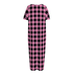 Pink And Black Buffalo Check Print Short Sleeve Long Nightdress