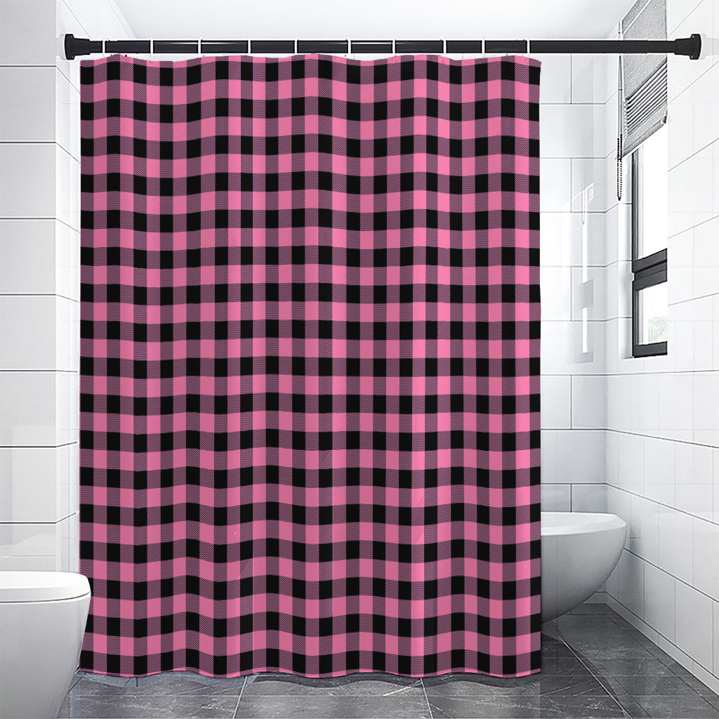 Pink And Black Buffalo Check Print Shower Curtain