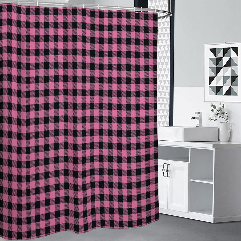 Pink And Black Buffalo Check Print Shower Curtain