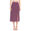 Pink And Black Buffalo Check Print Side Slit Midi Skirt