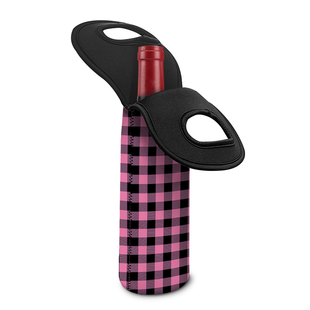 Pink And Black Buffalo Check Print Single Neoprene Wine Tote