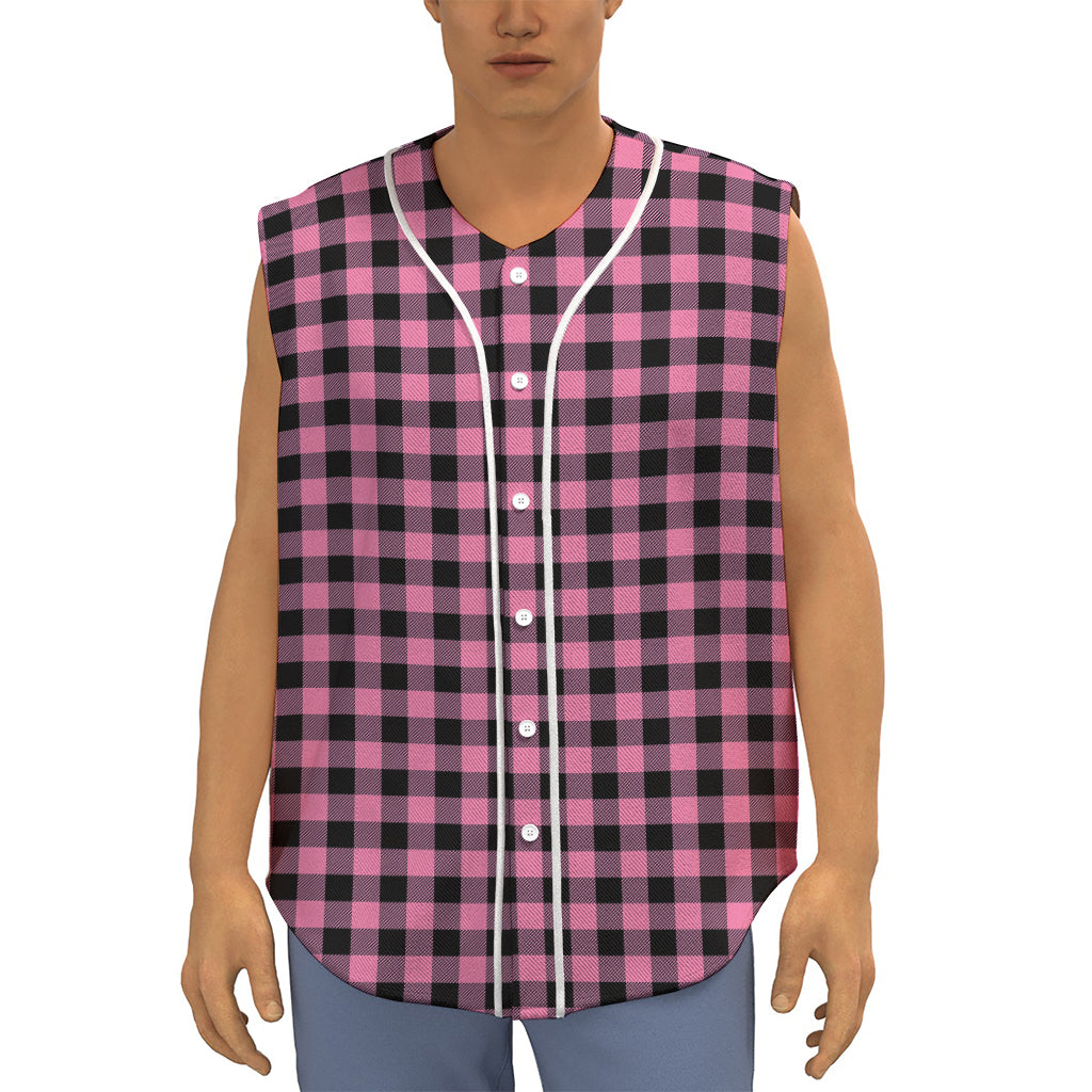 Pink And Black Buffalo Check Print Sleeveless Baseball Jersey