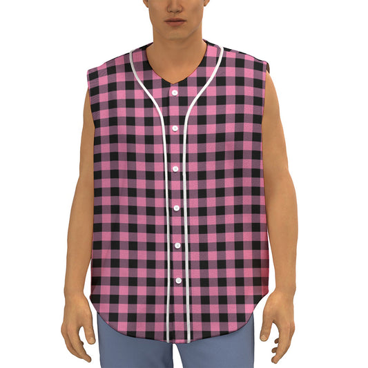 Pink And Black Buffalo Check Print Sleeveless Baseball Jersey