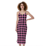Pink And Black Buffalo Check Print Slim Fit Midi Cami Dress