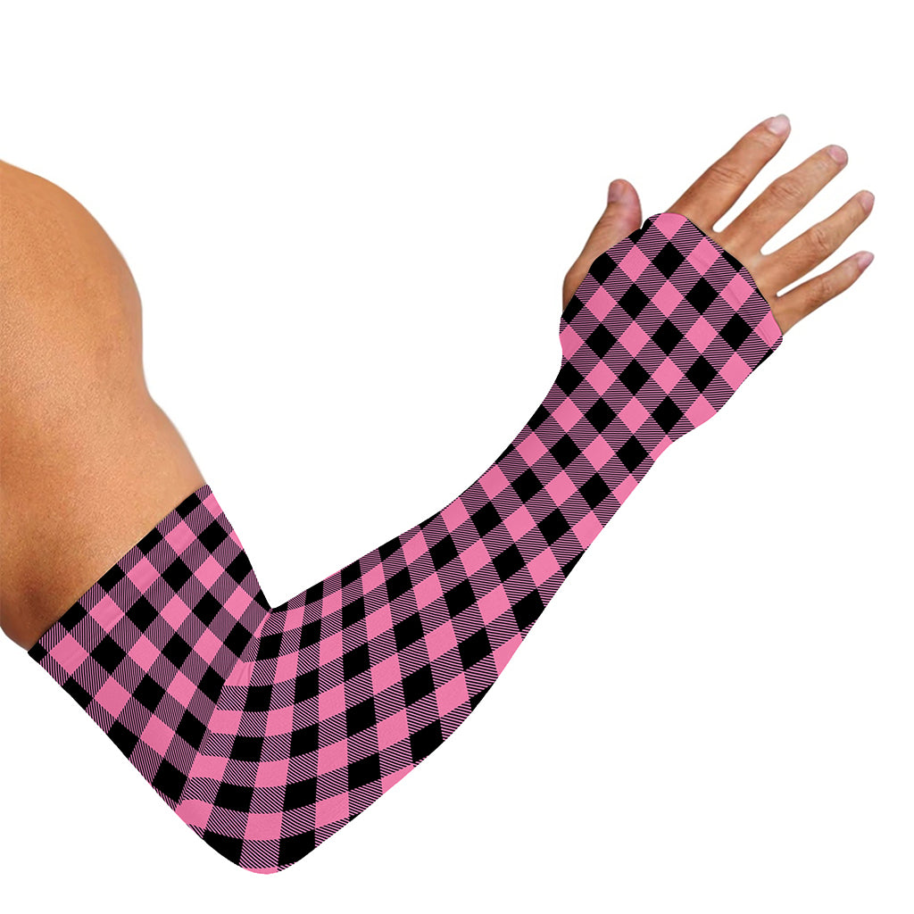 Pink And Black Buffalo Check Print Sun Protection Arm Sleeves