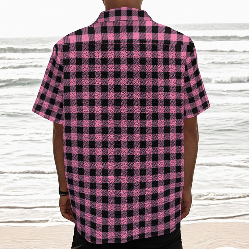 Pink And Black Buffalo Check Print Textured Short Sleeve Shirt